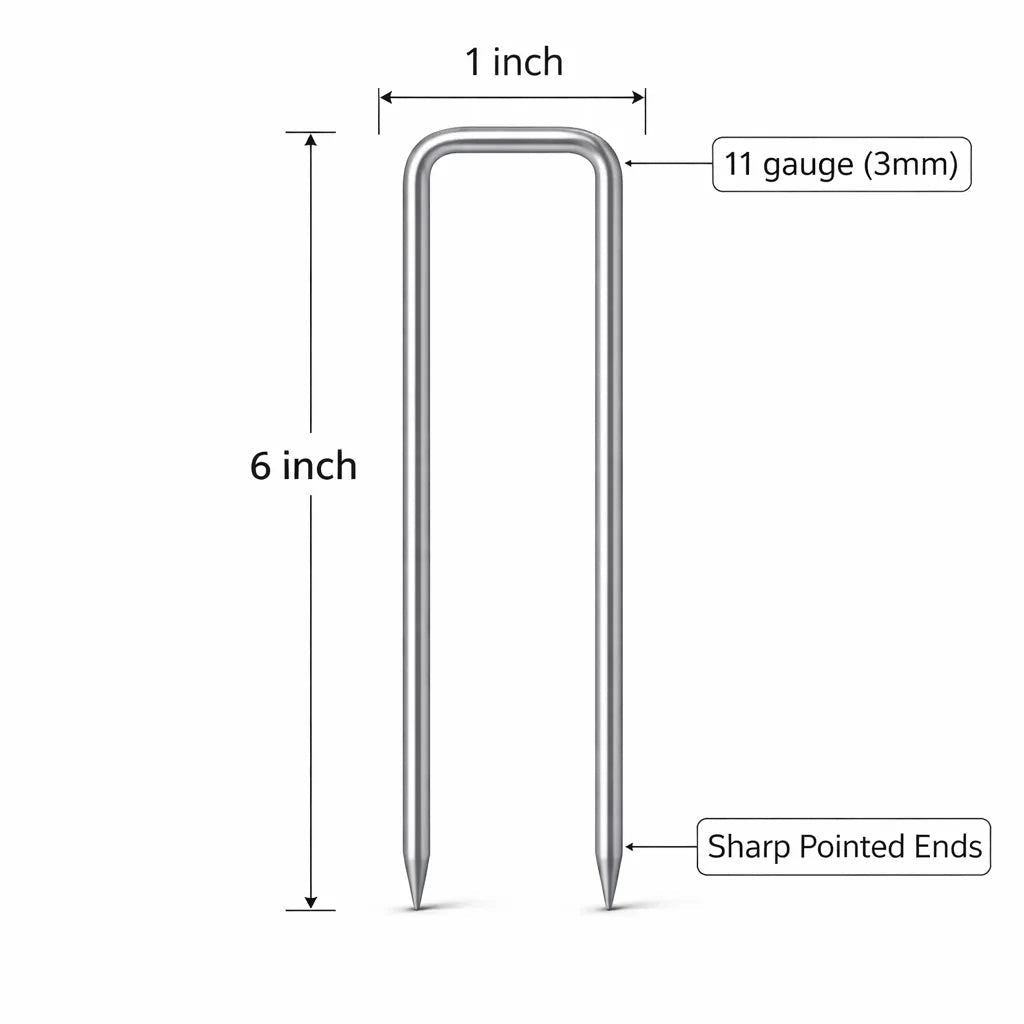 BhoomiBharat 6 Inch U Pins | Heavy Duty Galvanized Weed Mat & Fabric Staples - BhoomiBharat