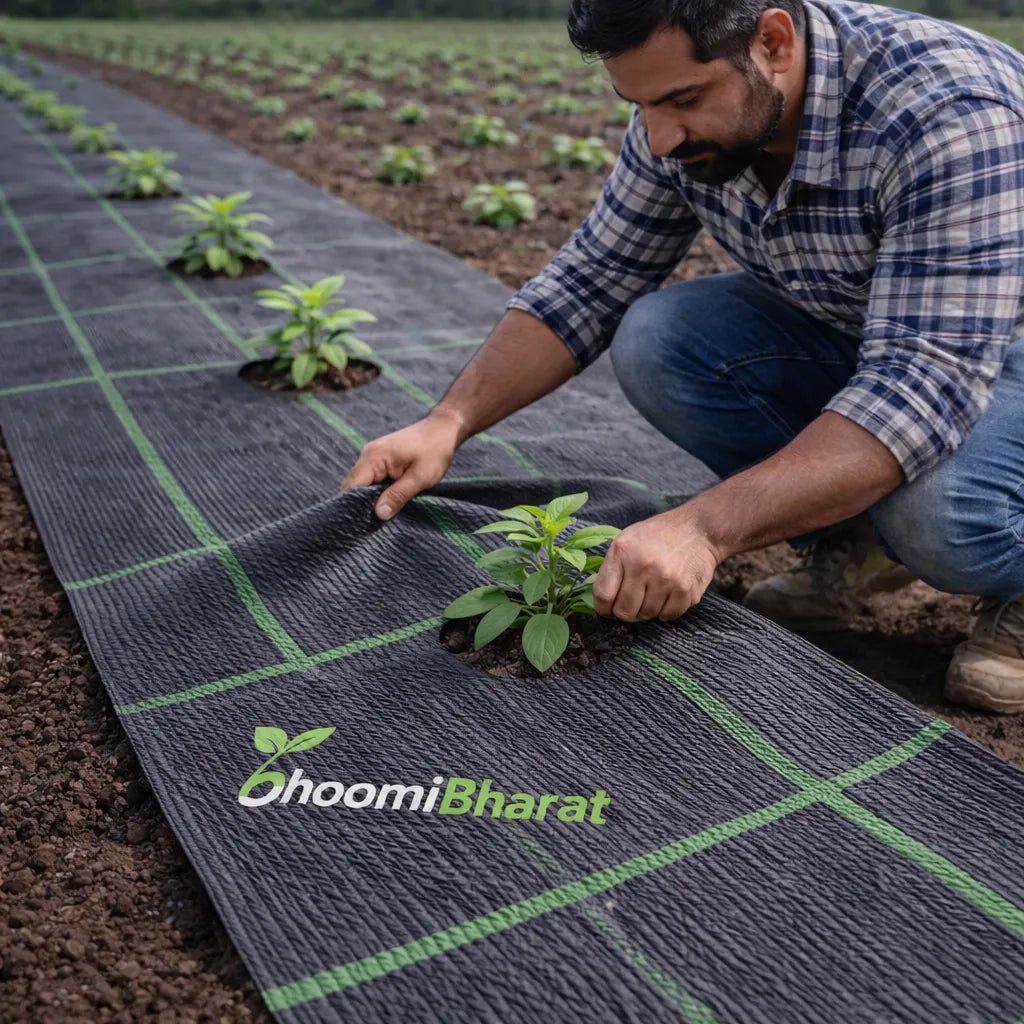 Heavy Duty Weed Mat 3 meter width ( 9.8 Feet) - 100 GSM | UV Stabilized Ground Cover for Garden & Farming - BhoomiBharat