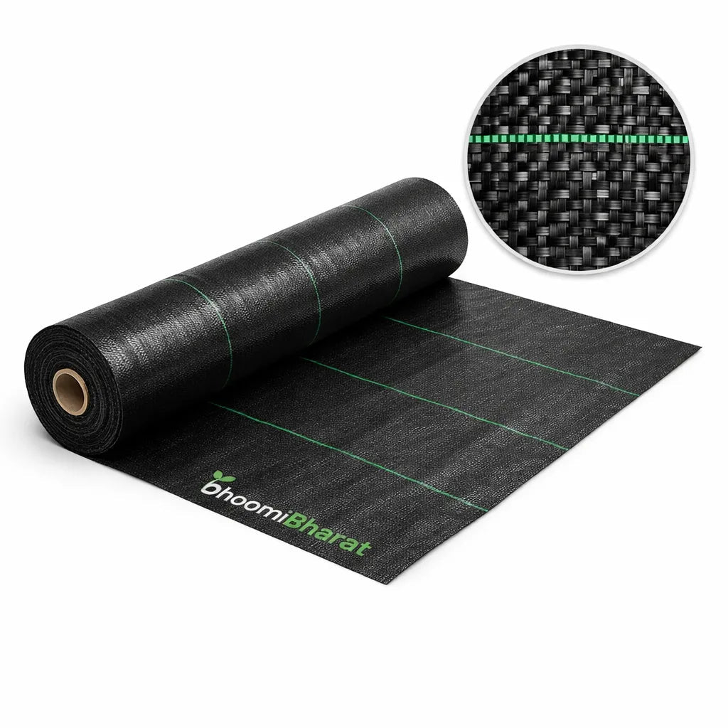 Heavy Duty Weed Mat 3 meter width ( 9.8 Feet) - 100 GSM | UV Stabilized Ground Cover for Garden & Farming - BhoomiBharat