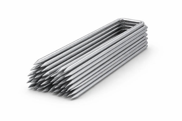 FARMLIV™ 6 Inch Heavy Duty Galvanized Steel U Pin Landscape Staples – 11 Gauge (3mm) Ground Anchors for Weed Mat, Geotextile & Garden Fabric – Rust Protected